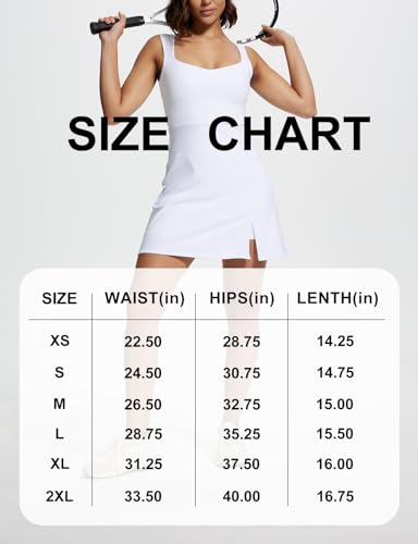 Square Neck Tennis Dresses for Women Golf Dress with Built-in Shorts Bra with Pockets for Athletic Sports Workout