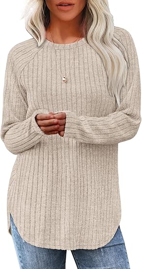 ARAMOVA Long Sleeve Shirts for Women Tunic Tops for Women Loose Fit Dressy Crew Neck Pullover Basic Sweaters for Women 2024