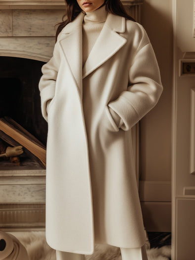 Timeless White Wool Coat with Classic Lapel Design